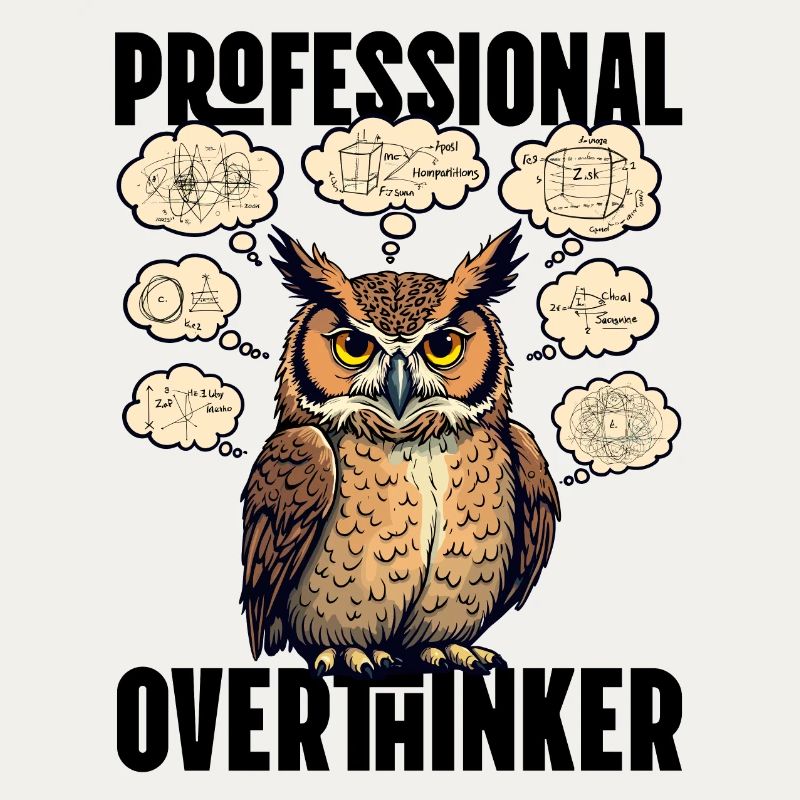 Professional Overthinker – Owl with Thought Bubbles