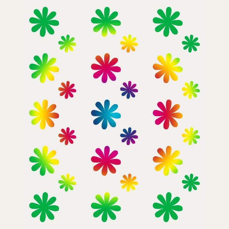 colorful flowers - retro - rainbow blossoms pattern