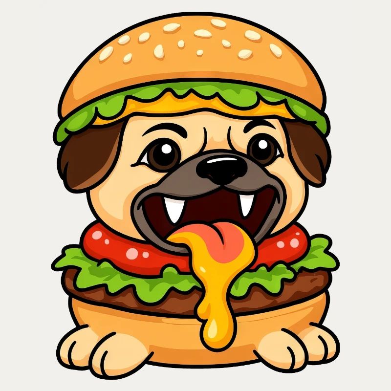 Drôle de carlin avec burger cheeseburger restauration rapide