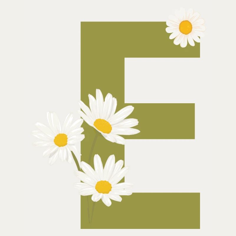 Lettre e vert marguerites