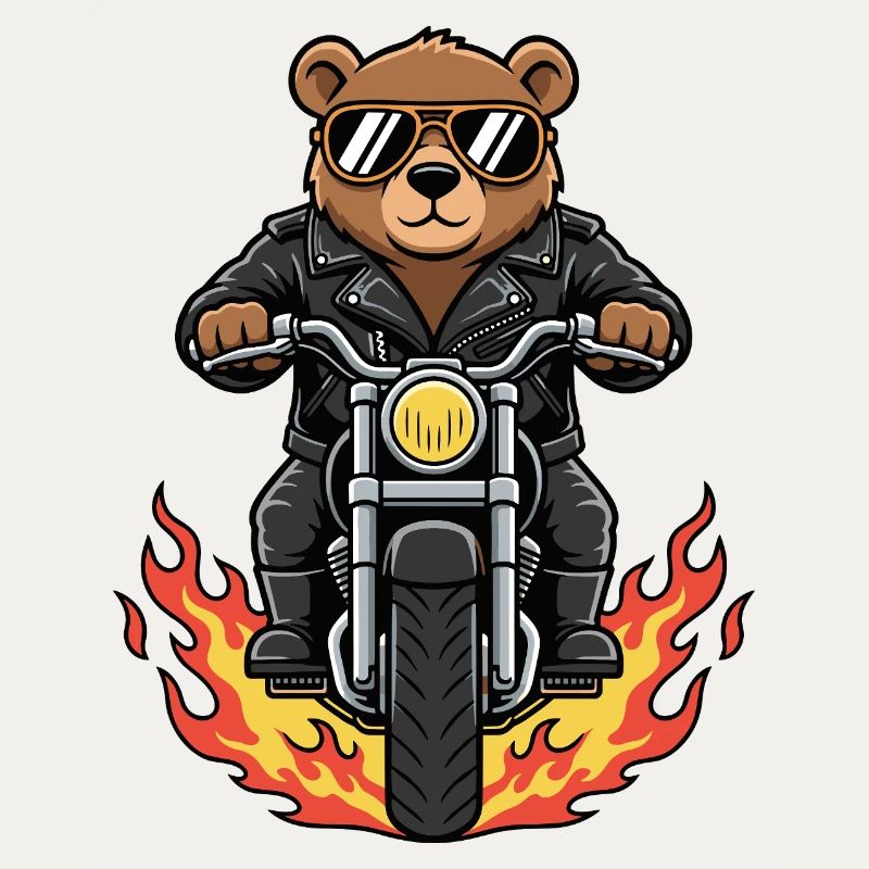 Cool Biker Bear Motorcycle Flames