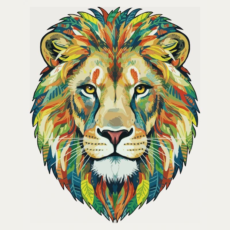 Colorful Lion Head with Leaf Pattern