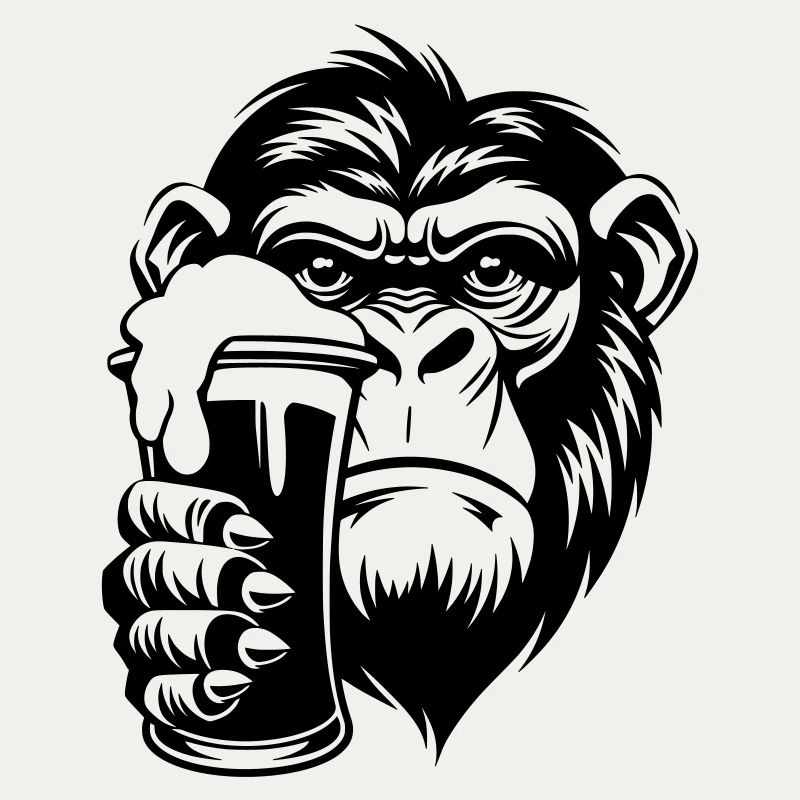 Monkey holding a drink with foam