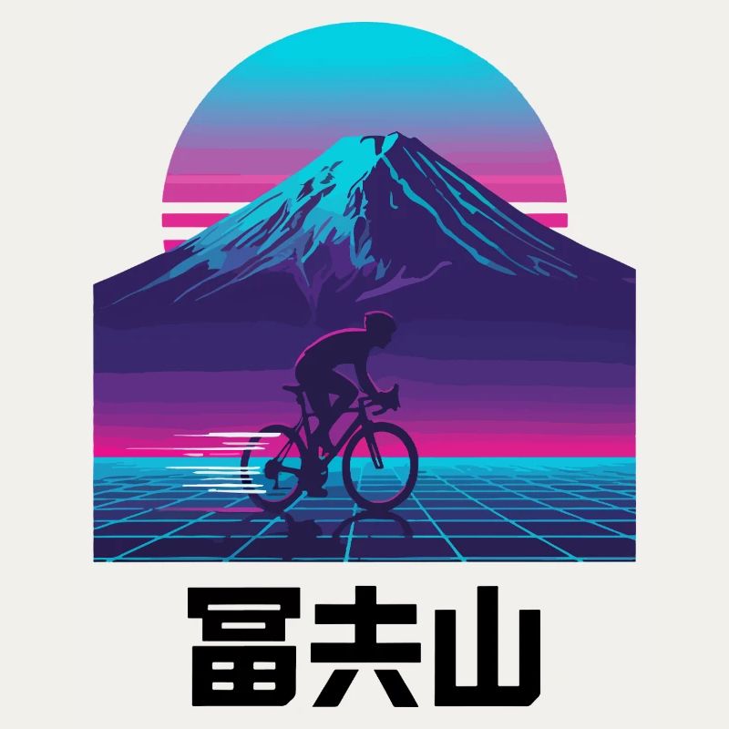 Cycliste néon rétro à Sunset Mountain