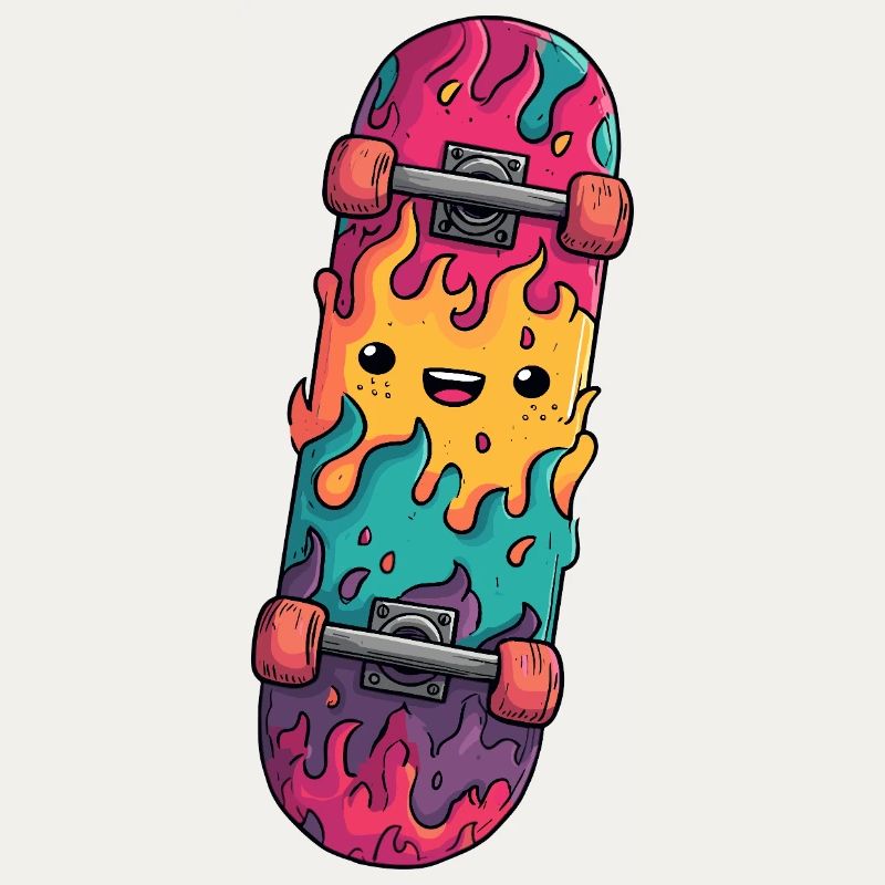 Flame Skateboard Laughing Face