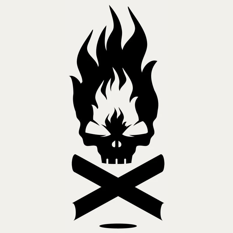 A fire symbol with skull