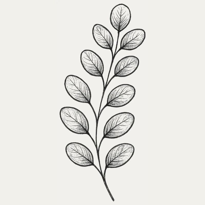 Graphitischer Blattzweig – Monochrom
