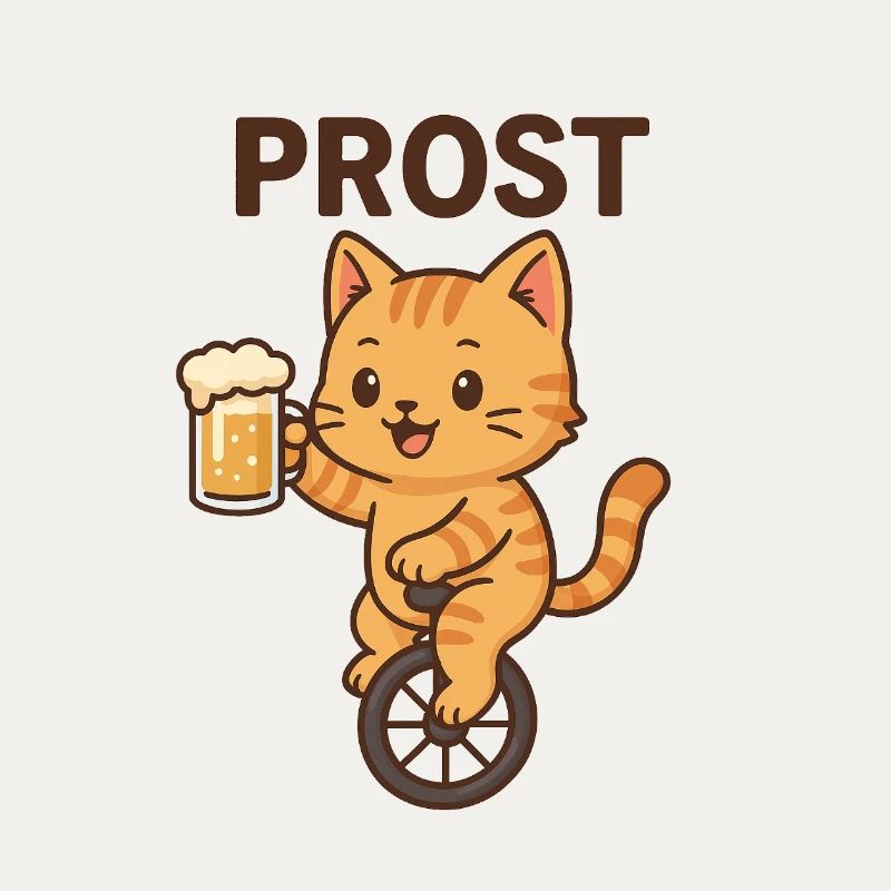 Kätzchen mit Bier auf Einrad "Prost"
