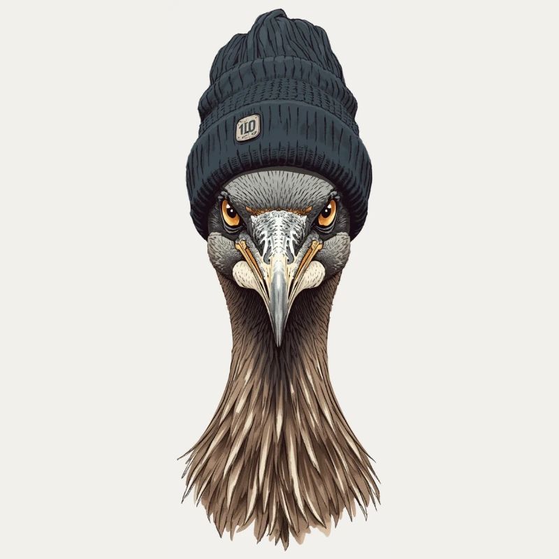 Emu head in cozy cap
