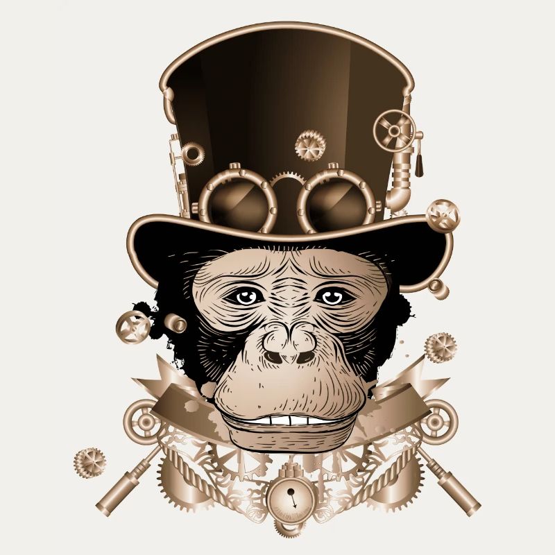 Steampunk monkey with antique cylinder hat look