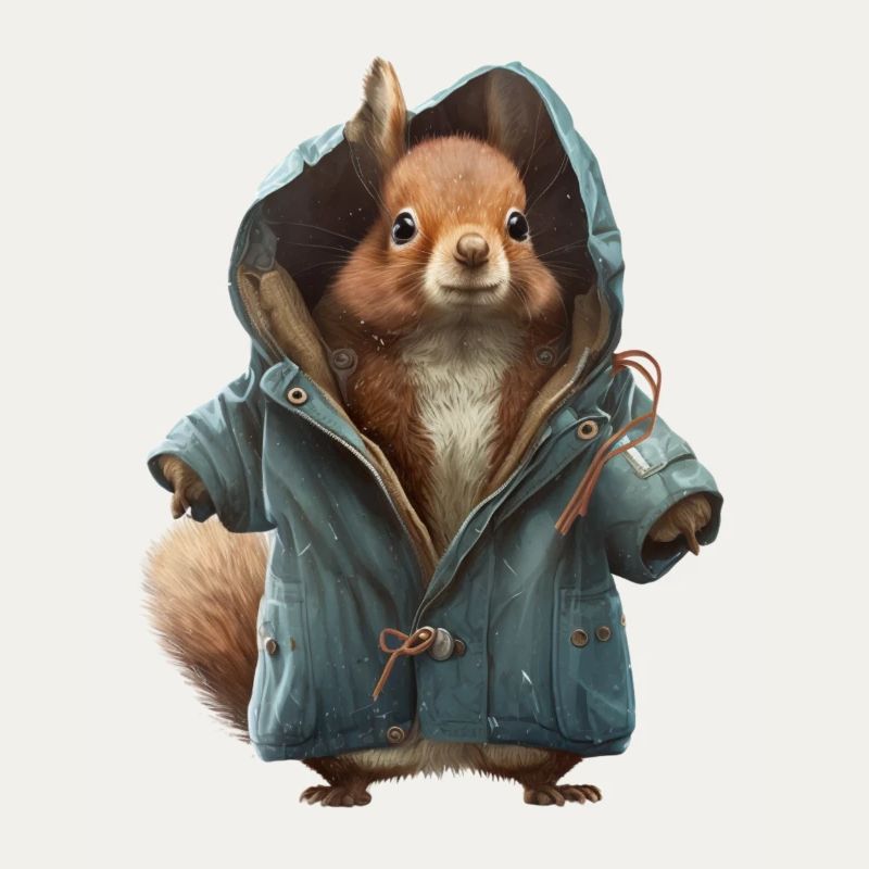 Design with a squirrel wearing a jacket