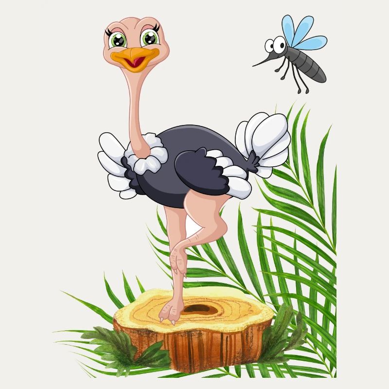 Whimsical Stork with Fly and Nature Elements