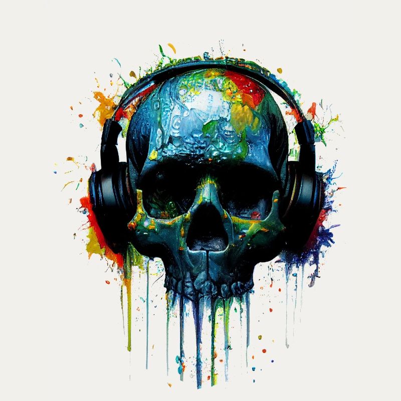 DJ Totenkopf farbig mit Kopfhörer