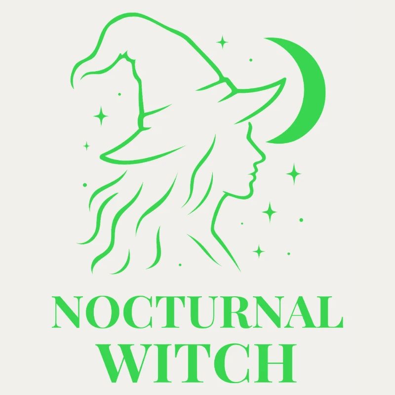 Sorcière nocturne avec lune et étoiles vertes