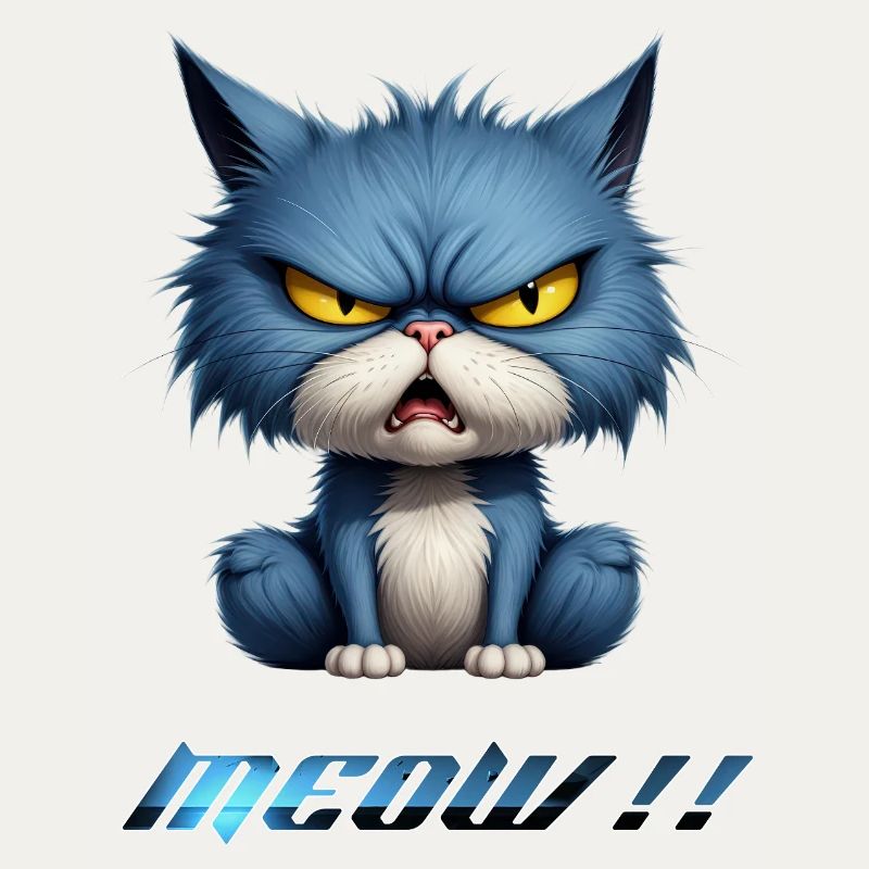 Angry Blue Cat Pixel Meow