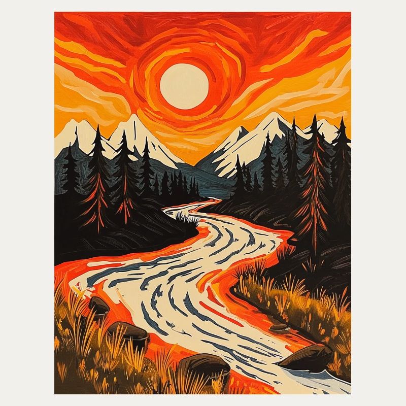 Coucher de soleil à la lisière de la forêt avec la rivière