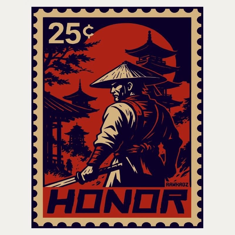 Roter Samurai Briefmarke der ehre