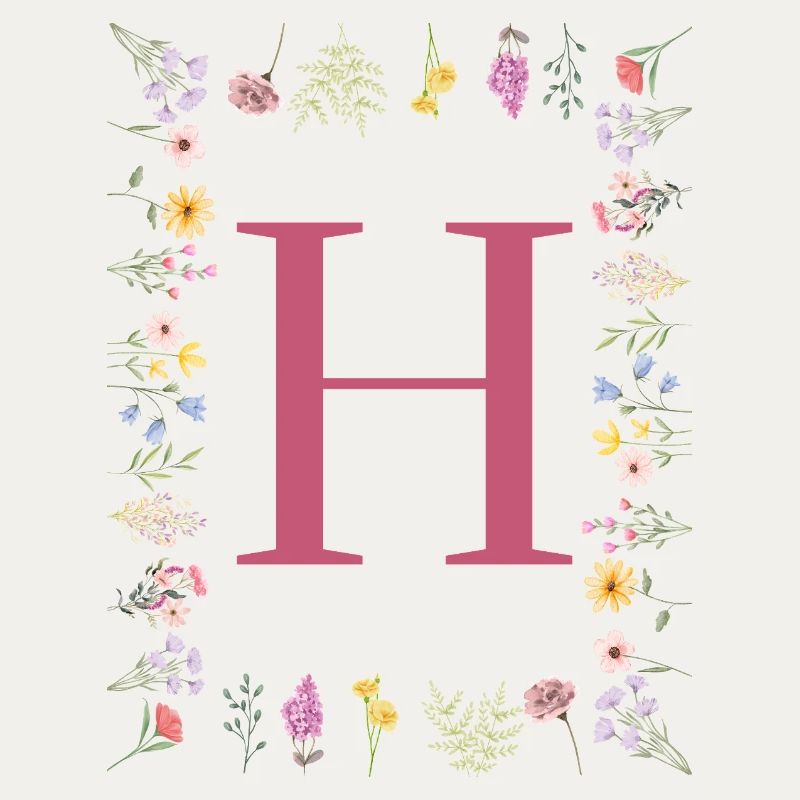 Florale Initialen "H", Buchstaben Monogramm