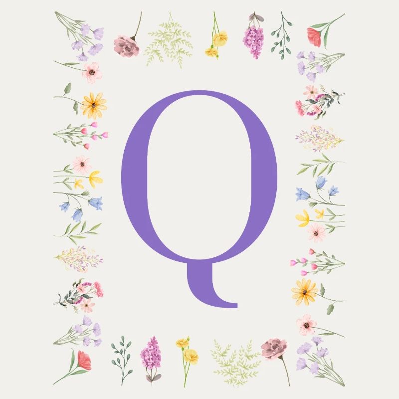Monogram "Q", floral initials