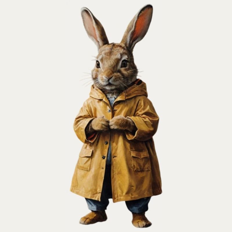 Lapin en imperméable au style rétro