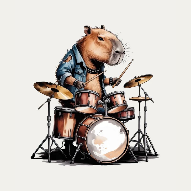 Cool Capybara Playing Drums