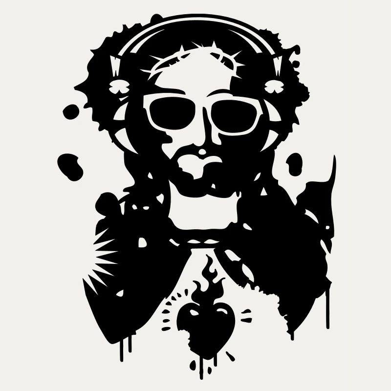 Jesus Graffiti mit Kopfhörer und Sonnenbrille