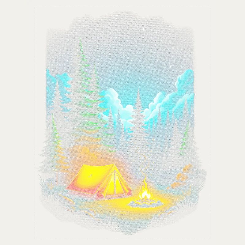 Nuit étoilée, feu de camp, scène de forêt
