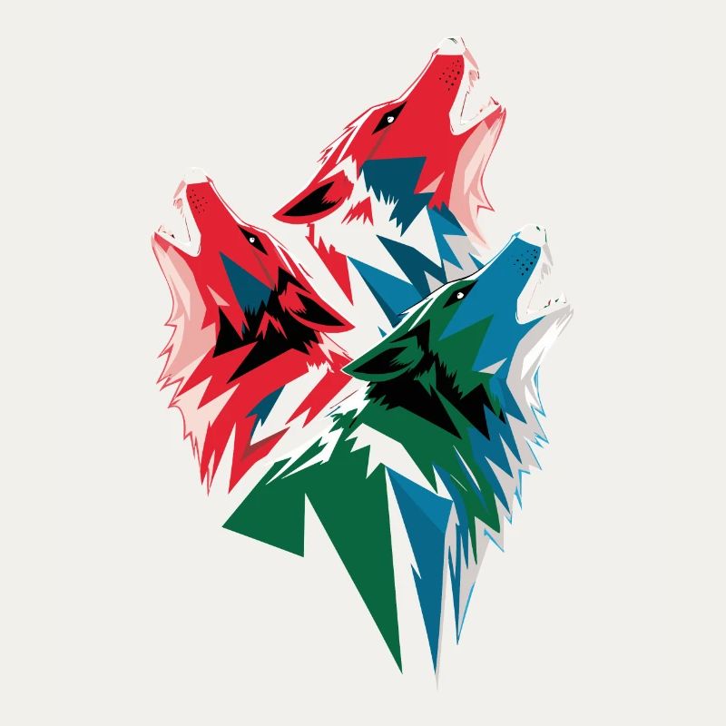 Three Colorful Wolves Artwork
