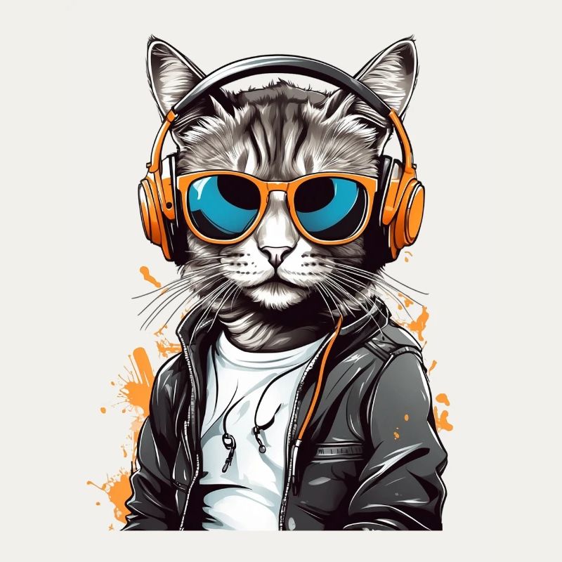 Katzen-DJ mit Kopfhörern