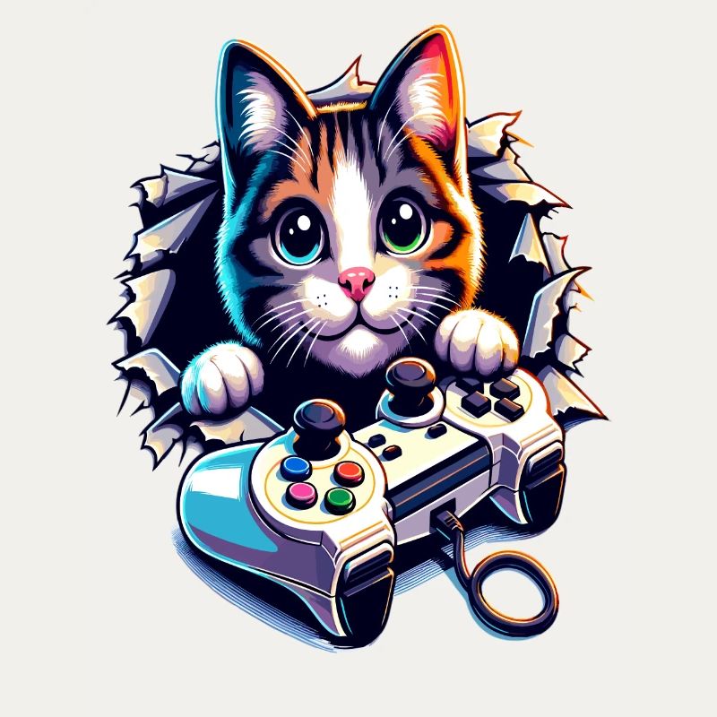Katzen-Gamer mit Controller