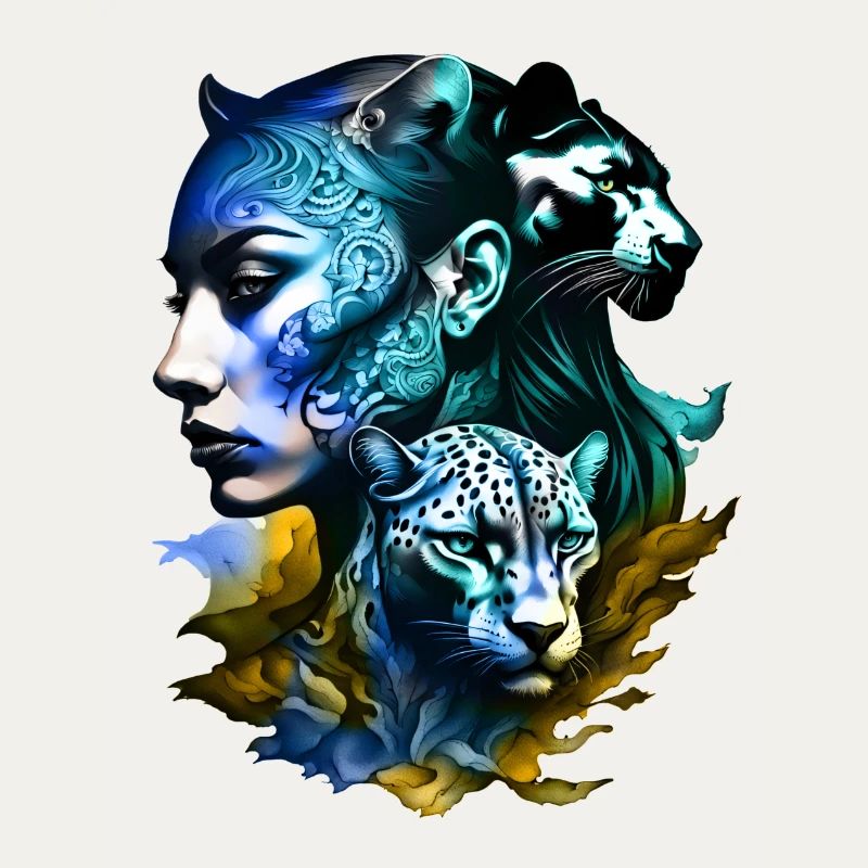 Leopard with a legendary female face
