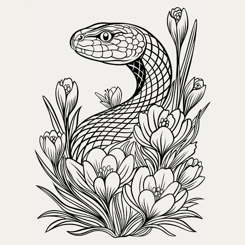 Serpiente con azafranes para colorear