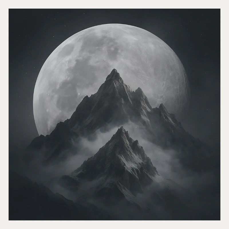 Magical mountains under a full moon