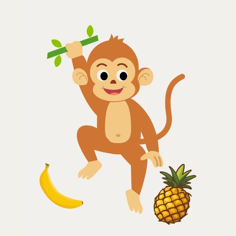 Player Monkey mit Ananas und Banane