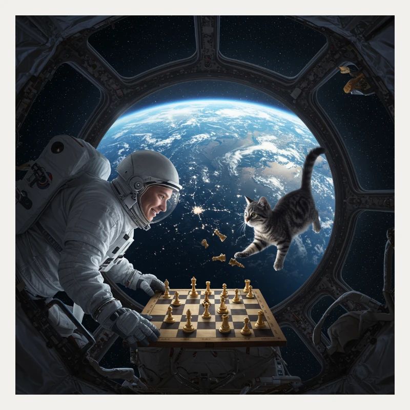 Weltraum-Schach mit Katze