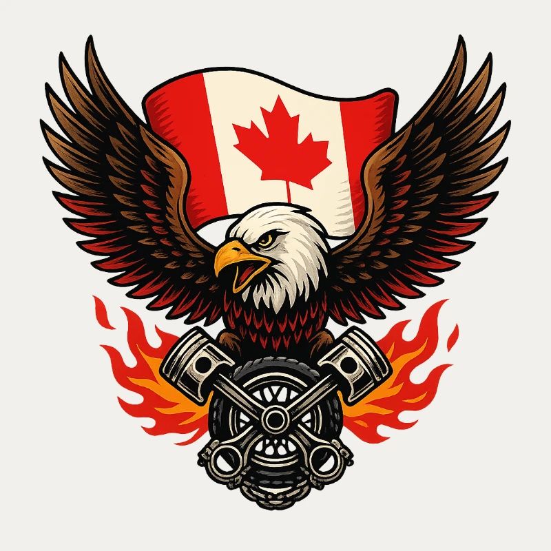 Aigle canadien biker avec drapeau et pistons