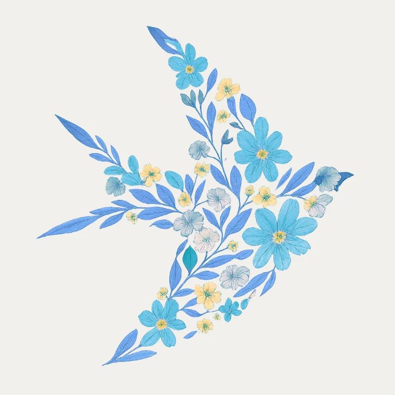 Nordisch Floral - Hellblauer Vogel