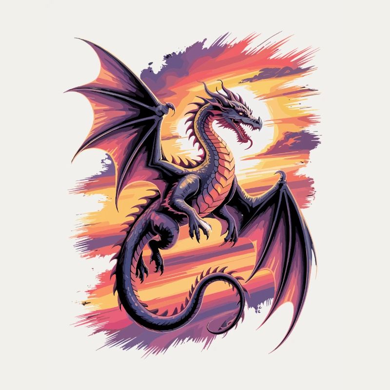 Fantasy dragon at sunset
