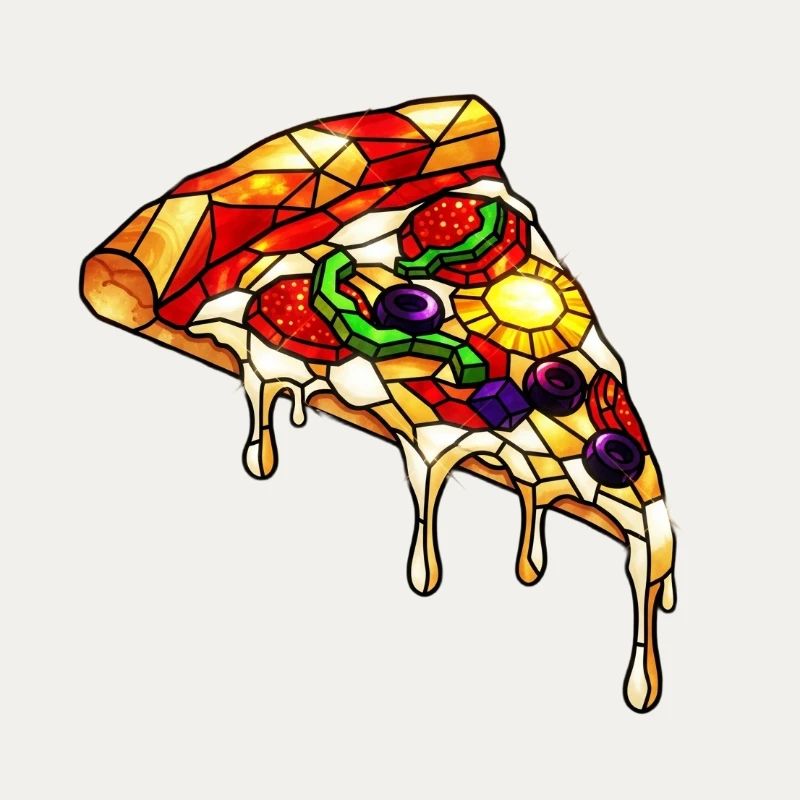 Colorful pizza colorful mix: Everything on it in comic style