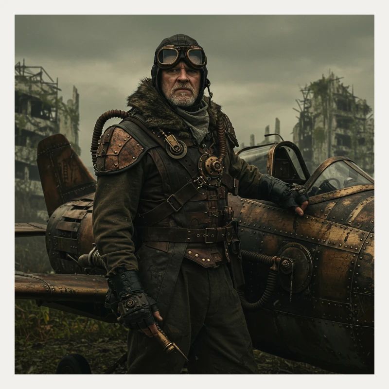 Steampunk Pilot on Post-Apocalyptic Ruins