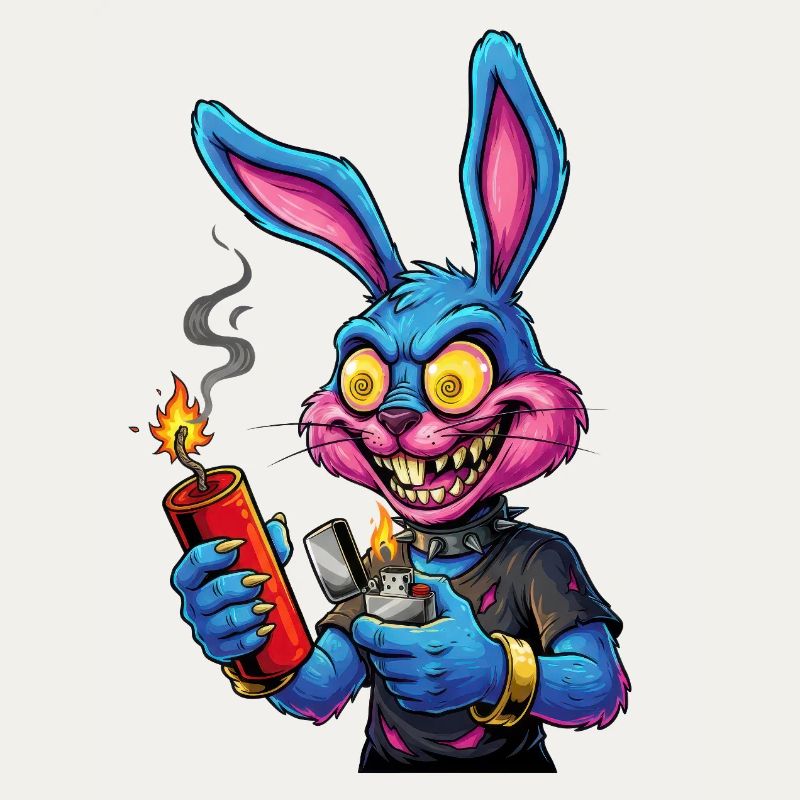 Neon Bunny with Fireworks New Year's Eve Firecracker Pyro