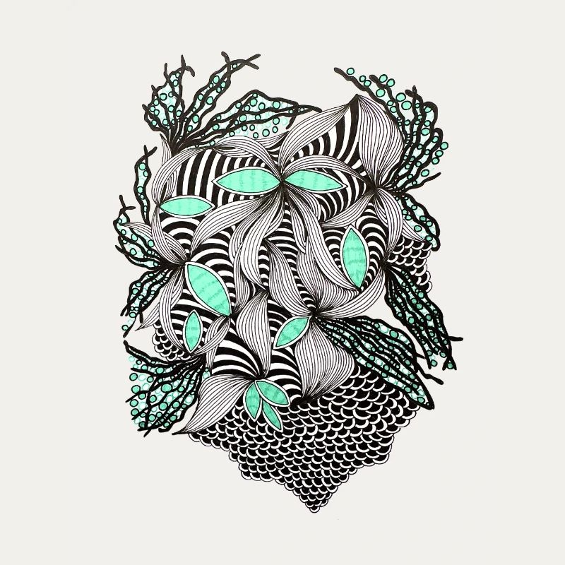 Line Flowers Pattern Mint Accent