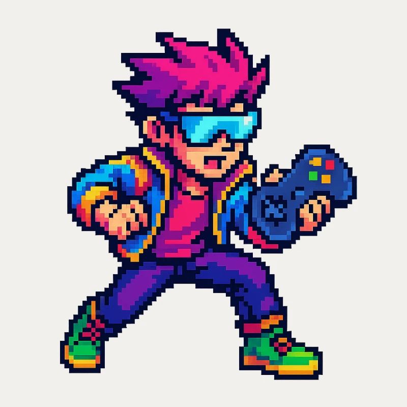 Retro pixel hero with controller