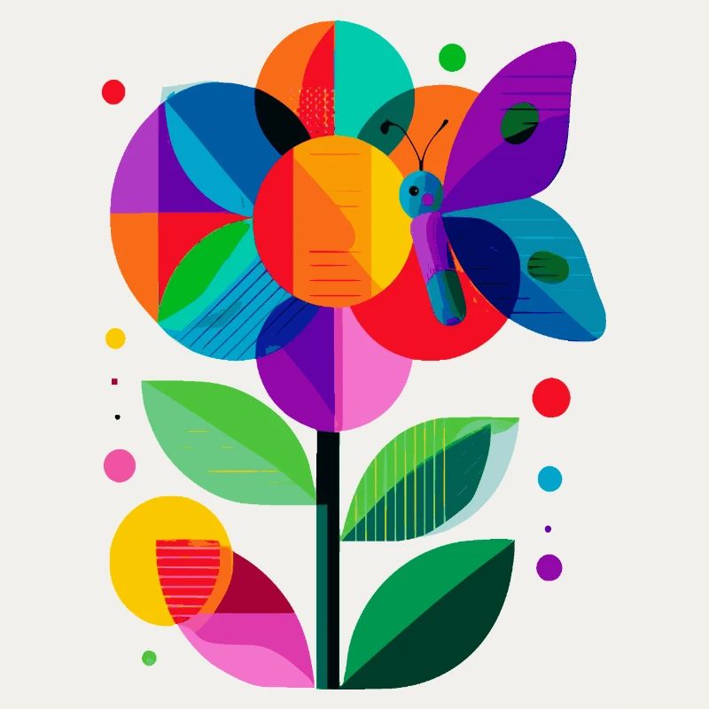 Fleur colorée et stylisée avec papillon