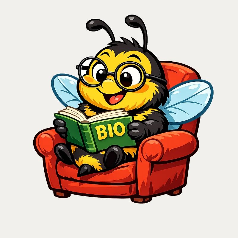 Biene liest ein Buch über Bio