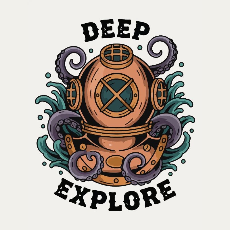 Vintage Diving Bell Deep Explore Octopus