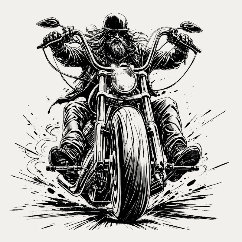 Chopperfahrer frontal im Comic-Stil