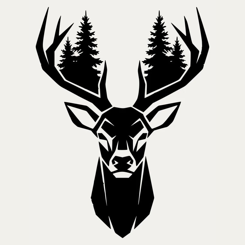 Deer Head Trees Forest Silhouette