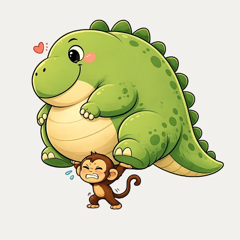Monkey carrying dinosaur