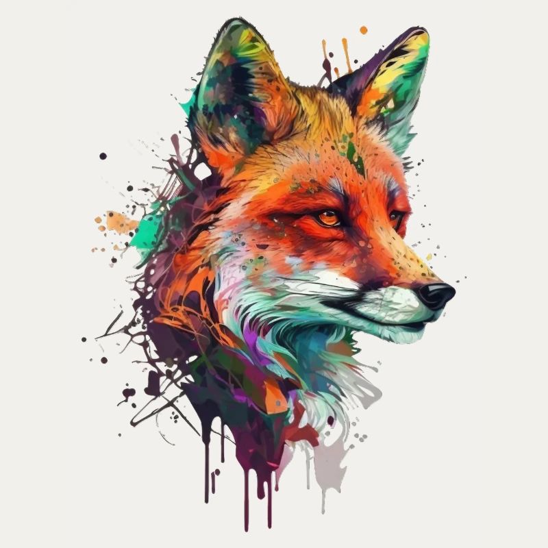 fuchs mit bunten farbklecksen